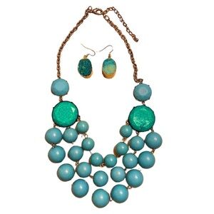 Statement Necklace and earrings set turquoise blue